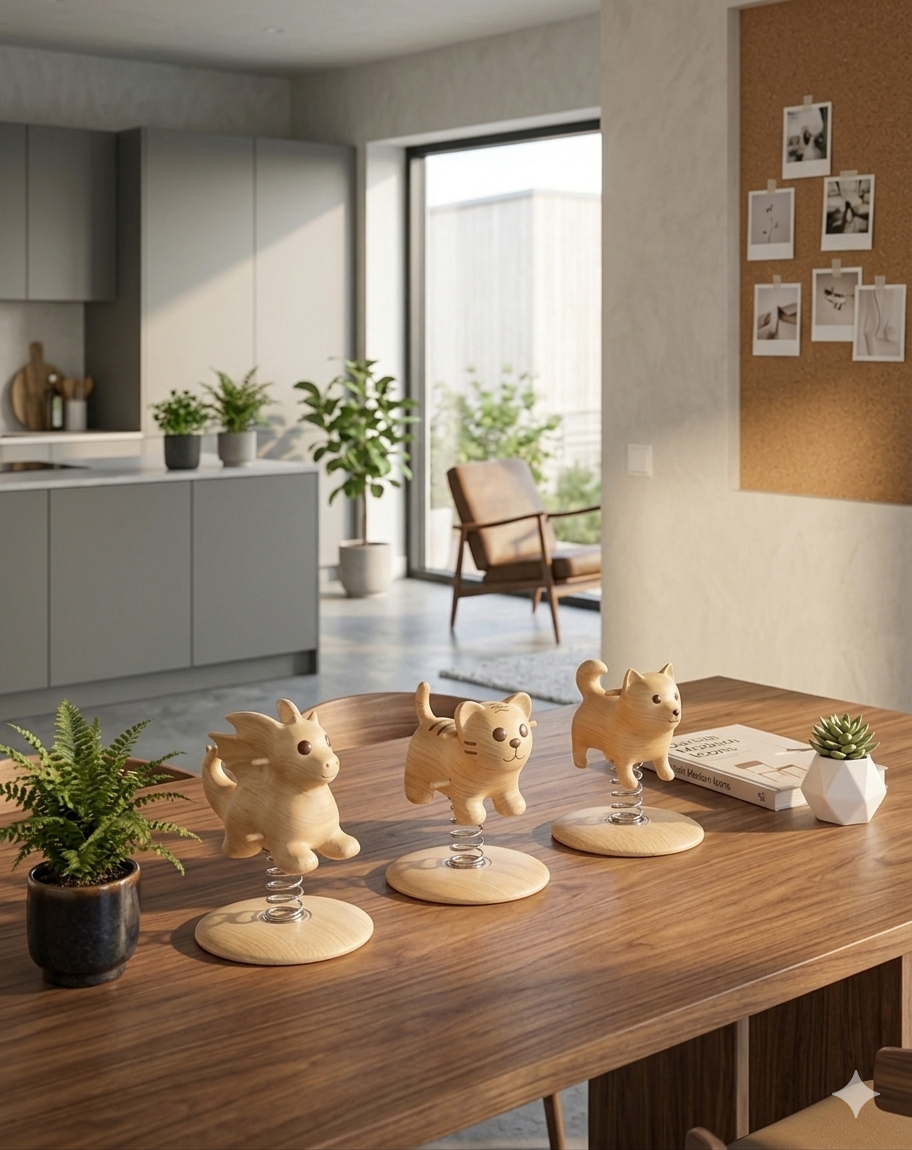 CH WoodDesign - Styrke & Beskyttelse - Leder-Trioen - Sæt med 3 Vippedyr - Dragen + Hunden + Tigeren